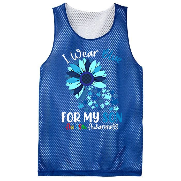 I Wear Blue For My Son Autism Awareness Sunflower Gift Mesh Reversible Basketball Jersey Tank