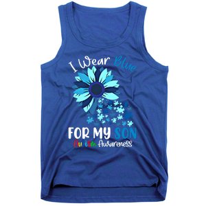 I Wear Blue For My Son Autism Awareness Sunflower Gift Tank Top