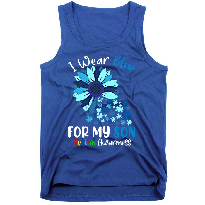 I Wear Blue For My Son Autism Awareness Sunflower Gift Tank Top