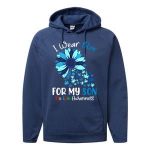 I Wear Blue For My Son Autism Awareness Sunflower Gift Performance Fleece Hoodie