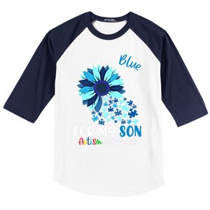 I Wear Blue For My Son Autism Awareness Sunflower Gift Baseball Sleeve Shirt