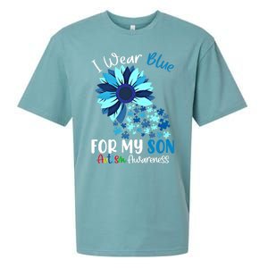 I Wear Blue For My Son Autism Awareness Sunflower Gift Sueded Cloud Jersey T-Shirt