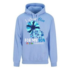 I Wear Blue For My Son Autism Awareness Sunflower Gift Unisex Surf Hoodie