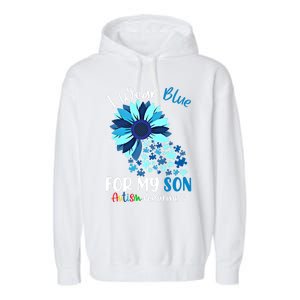 I Wear Blue For My Son Autism Awareness Sunflower Gift Garment-Dyed Fleece Hoodie