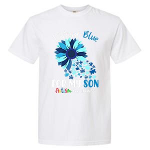 I Wear Blue For My Son Autism Awareness Sunflower Gift Garment-Dyed Heavyweight T-Shirt