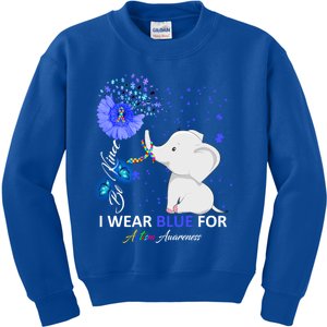 I Wear Blue Autism Awareness Gift Elephant Autism Awareness Gift Kids Sweatshirt