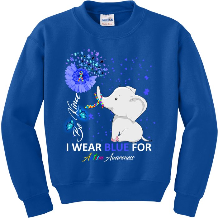 I Wear Blue Autism Awareness Gift Elephant Autism Awareness Gift Kids Sweatshirt