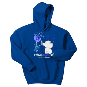 I Wear Blue Autism Awareness Gift Elephant Autism Awareness Gift Kids Hoodie