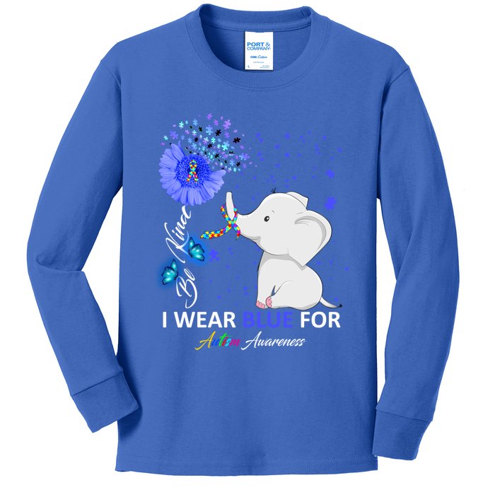 I Wear Blue Autism Awareness Gift Elephant Autism Awareness Gift Kids Long Sleeve Shirt