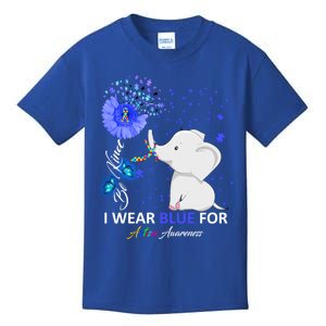 I Wear Blue Autism Awareness Gift Elephant Autism Awareness Gift Kids T-Shirt