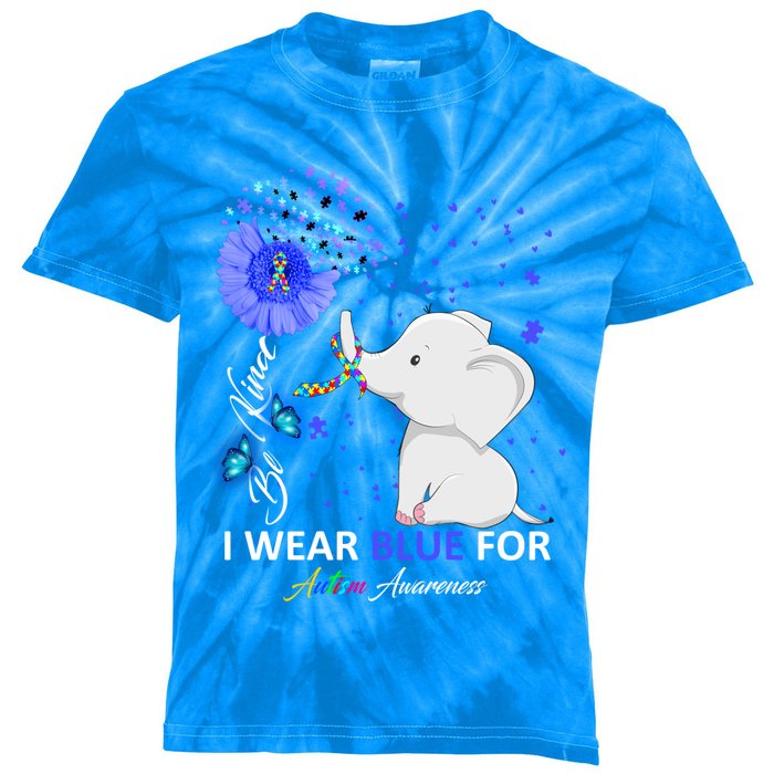 I Wear Blue Autism Awareness Gift Elephant Autism Awareness Gift Kids Tie-Dye T-Shirt