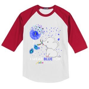 I Wear Blue Autism Awareness Gift Elephant Autism Awareness Gift Kids Colorblock Raglan Jersey