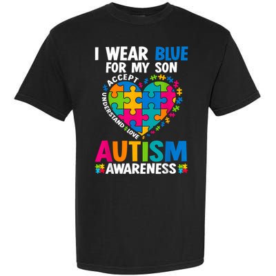 I Wear Blue For My Son Autism Awareness Autistic Mom Dad Garment-Dyed Heavyweight T-Shirt