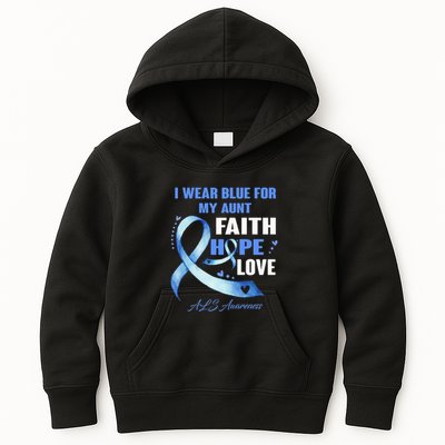 I Wear Blue For My Aunt Als Awareness Faith Hope Love Kids Hoodie