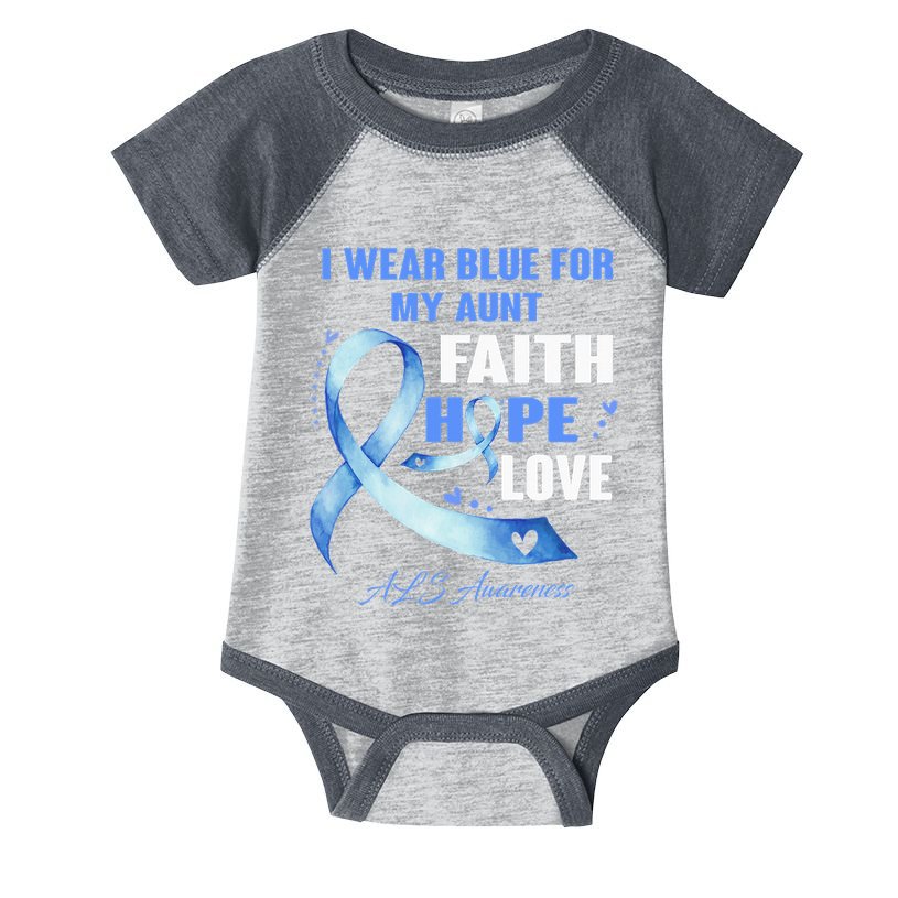 I Wear Blue For My Aunt Als Awareness Faith Hope Love Infant Baby Jersey Bodysuit
