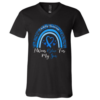 I Wear Blue For My Son Diabetes Awareness Month Gifts V-Neck T-Shirt