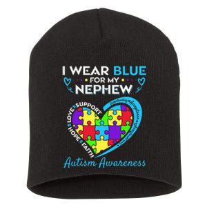 I Wear Blue For My Nephew Autism Awareness Uncle Aunt Short Acrylic Beanie