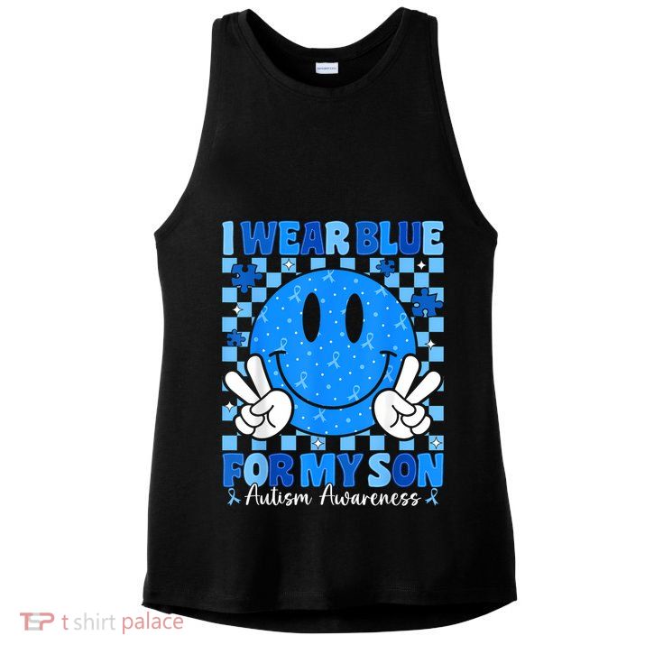I Wear Blue For My Son Autism Awareness Mom Dad Autistic Ladies PosiCharge Tri-Blend Wicking Tank