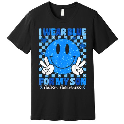 I Wear Blue For My Son Autism Awareness Mom Dad Autistic Premium T-Shirt