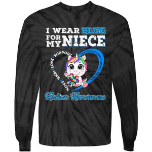 I Wear Blue For My Niece Unicorn Autism Awareness Month Tie-Dye Long Sleeve Shirt