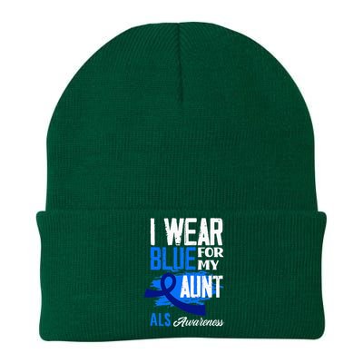 I Wear Blue For My Aunt Support ALS Awareness Knit Cap Winter Beanie