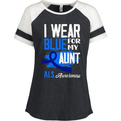 I Wear Blue For My Aunt Support ALS Awareness Enza Ladies Jersey Colorblock Tee