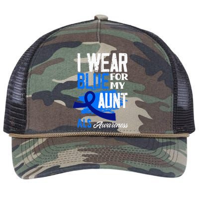 I Wear Blue For My Aunt Support ALS Awareness Retro Rope Trucker Hat Cap