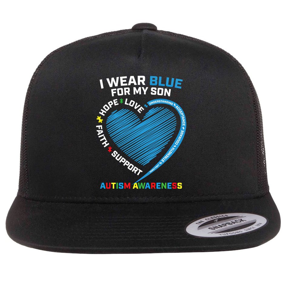 I Wear Blue For My Son Autism Awareness Support Products Cute Gift Flat Bill Trucker Hat