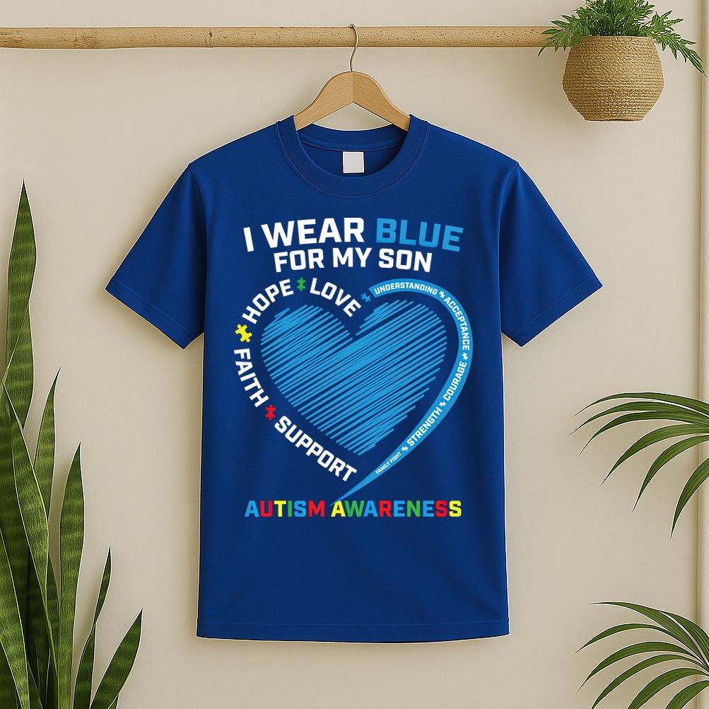 I Wear Blue For My Son Autism Awareness Support Products Cute Gift T-Shirt