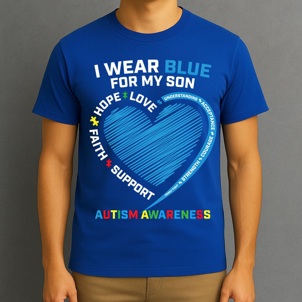 I Wear Blue For My Son Autism Awareness Support Products Cute Gift T-Shirt
