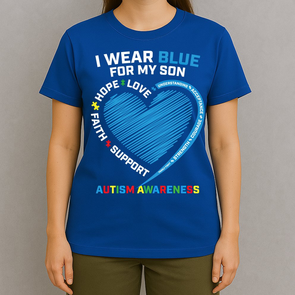 I Wear Blue For My Son Autism Awareness Support Products Cute Gift T-Shirt