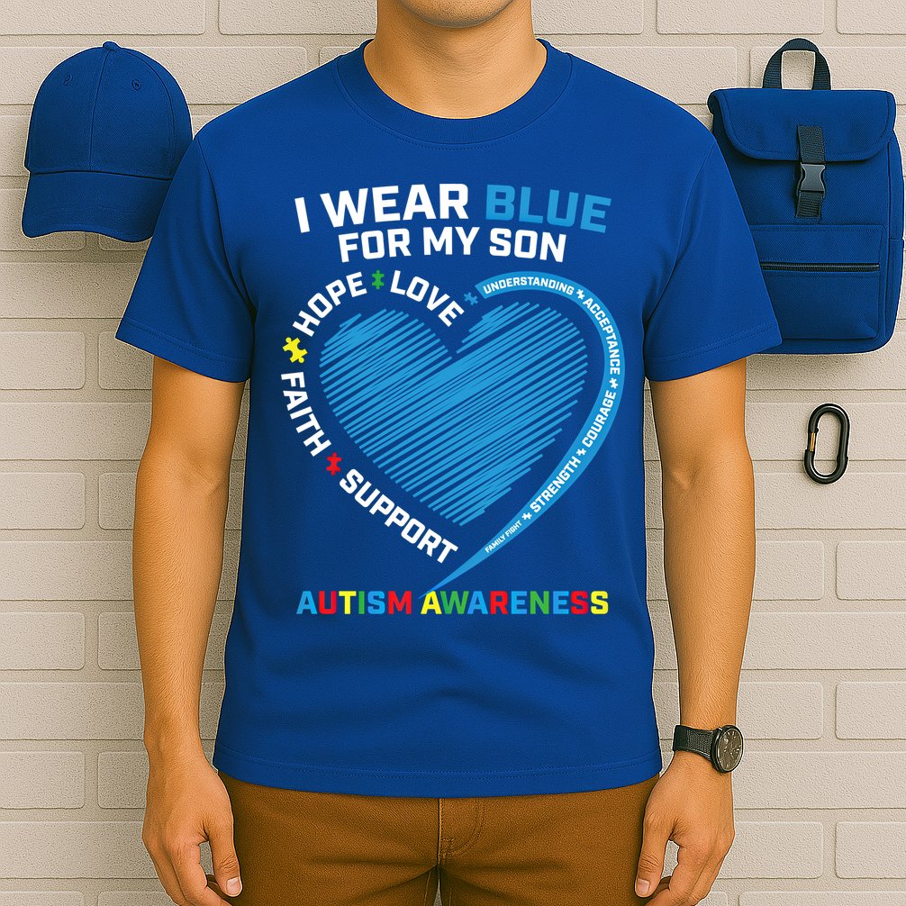 I Wear Blue For My Son Autism Awareness Support Products Cute Gift T-Shirt