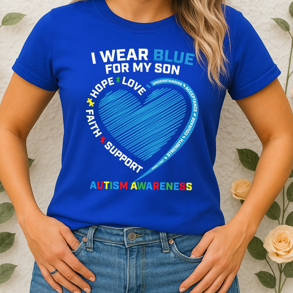I Wear Blue For My Son Autism Awareness Support Products Cute Gift Womens T-Shirt