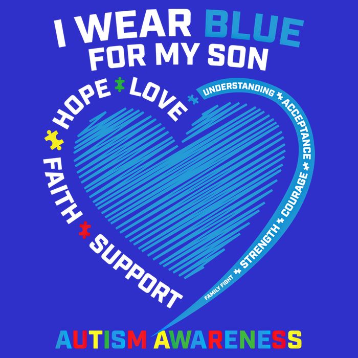 I Wear Blue For My Son Autism Awareness Support Products Cute Gift Womens T-Shirt