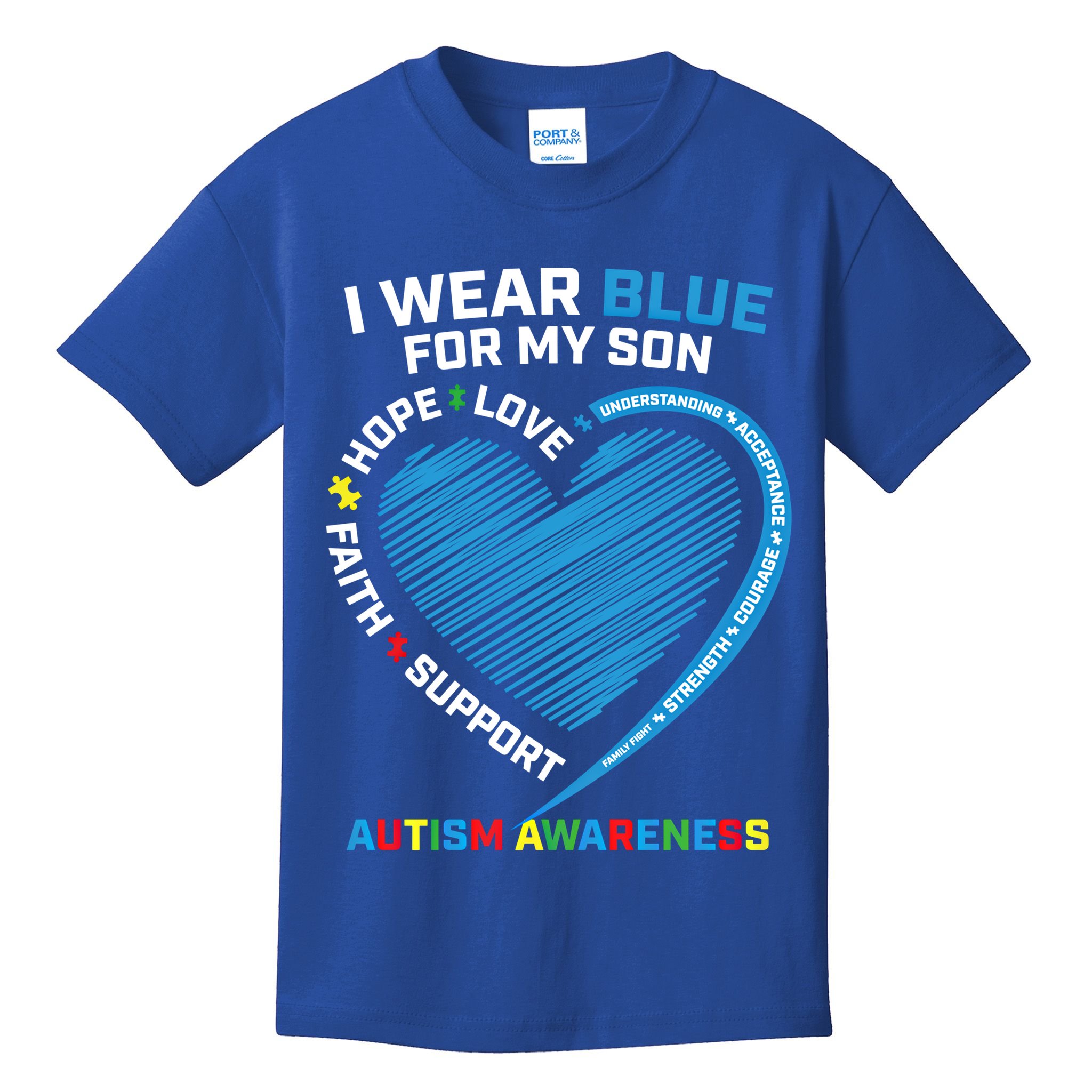 I Wear Blue For My Son Autism Awareness Support Products Cute Gift Kids T-Shirt
