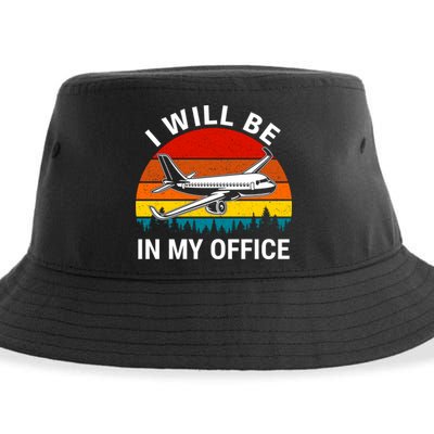 I Will Be In My Office Airliner Pilot Retro Jet Airplane Gift Sustainable Bucket Hat