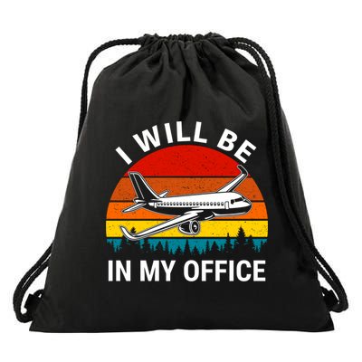 I Will Be In My Office Airliner Pilot Retro Jet Airplane Gift Drawstring Bag