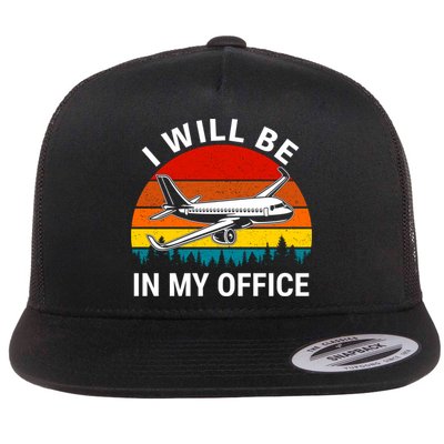I Will Be In My Office Airliner Pilot Retro Jet Airplane Gift Flatbill Hat