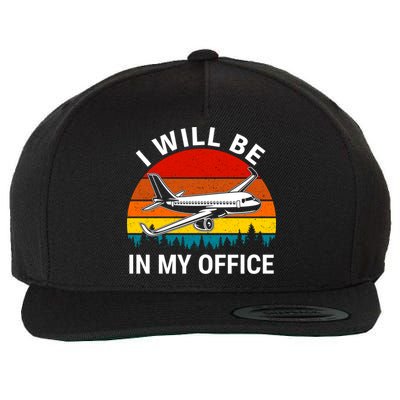 I Will Be In My Office Airliner Pilot Retro Jet Airplane Gift Wool Snapback Cap
