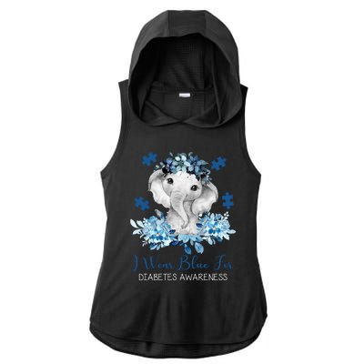 I Wear Blue For Diabetes Awareness Elephant Ladies PosiCharge Tri-Blend Wicking Draft Hoodie Tank