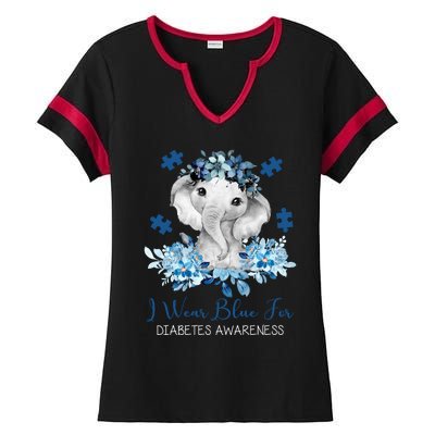 I Wear Blue For Diabetes Awareness Elephant Ladies Halftime Notch Neck Tee