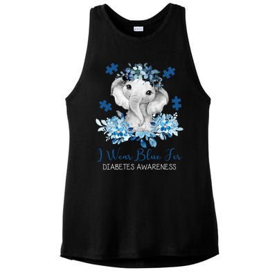 I Wear Blue For Diabetes Awareness Elephant Ladies PosiCharge Tri-Blend Wicking Tank