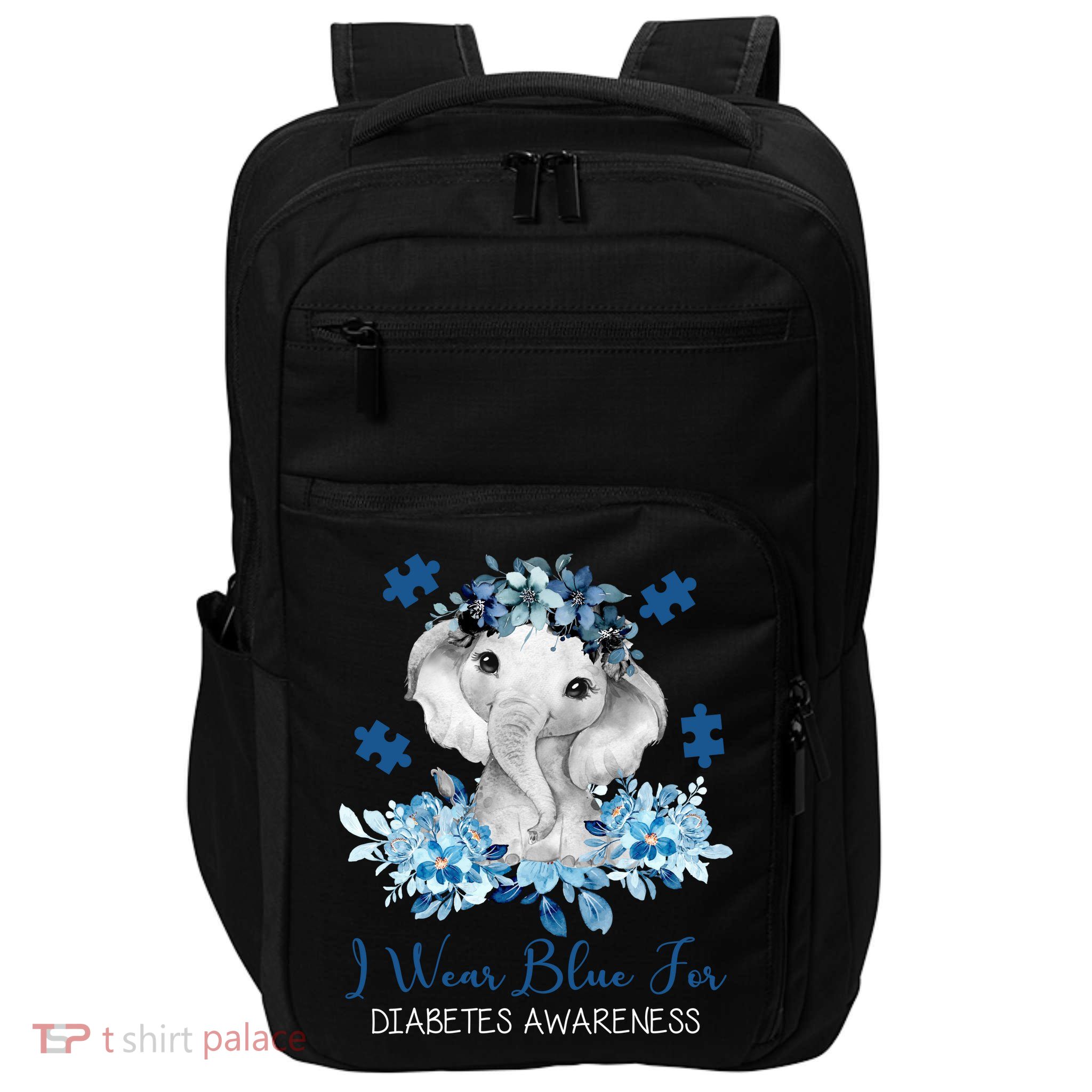 I Wear Blue For Diabetes Awareness Elephant Impact Tech Backpack