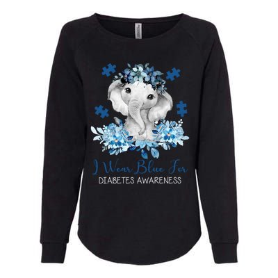 I Wear Blue For Diabetes Awareness Elephant Womens California Wash Sweatshirt