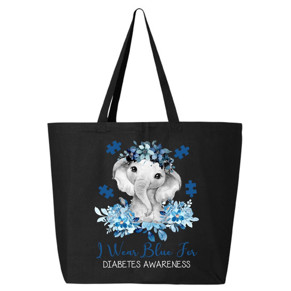 I Wear Blue For Diabetes Awareness Elephant 25L Jumbo Tote