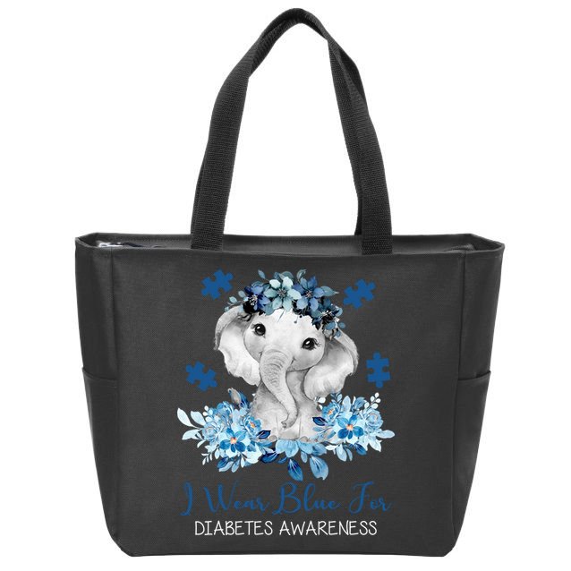 I Wear Blue For Diabetes Awareness Elephant Zip Tote Bag