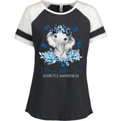 I Wear Blue For Diabetes Awareness Elephant Enza Ladies Jersey Colorblock Tee