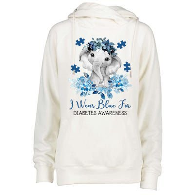 I Wear Blue For Diabetes Awareness Elephant Womens Funnel Neck Pullover Hood