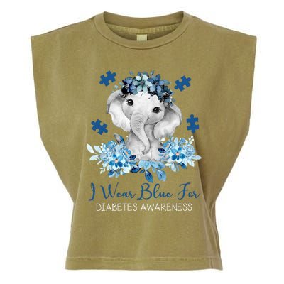 I Wear Blue For Diabetes Awareness Elephant Garment-Dyed Women's Muscle Tee