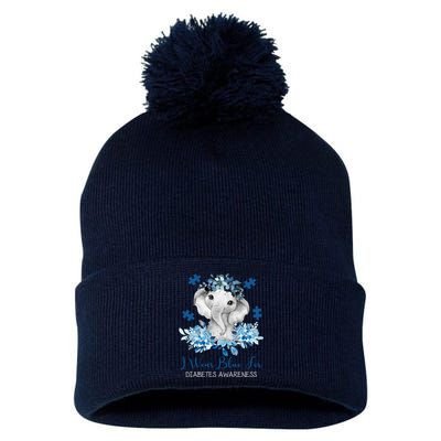 I Wear Blue For Diabetes Awareness Elephant Pom Pom 12in Knit Beanie